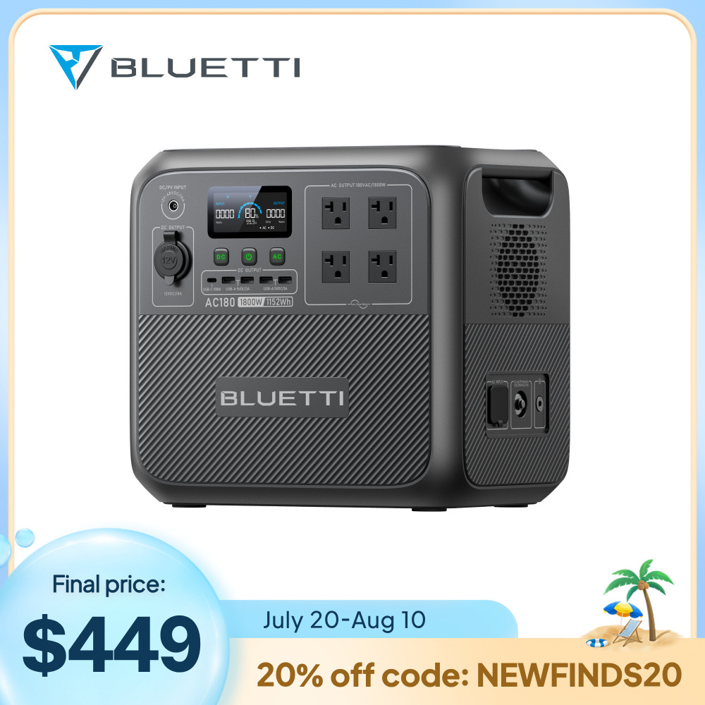 BLUETTI AC180 1800W 1152Wh Power Station Solar Generator for Power Outage Backup