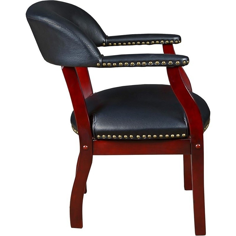 Classic Mahogany Frame Vinyl Accent Chair W/ Brass Nail Trim Office Library New