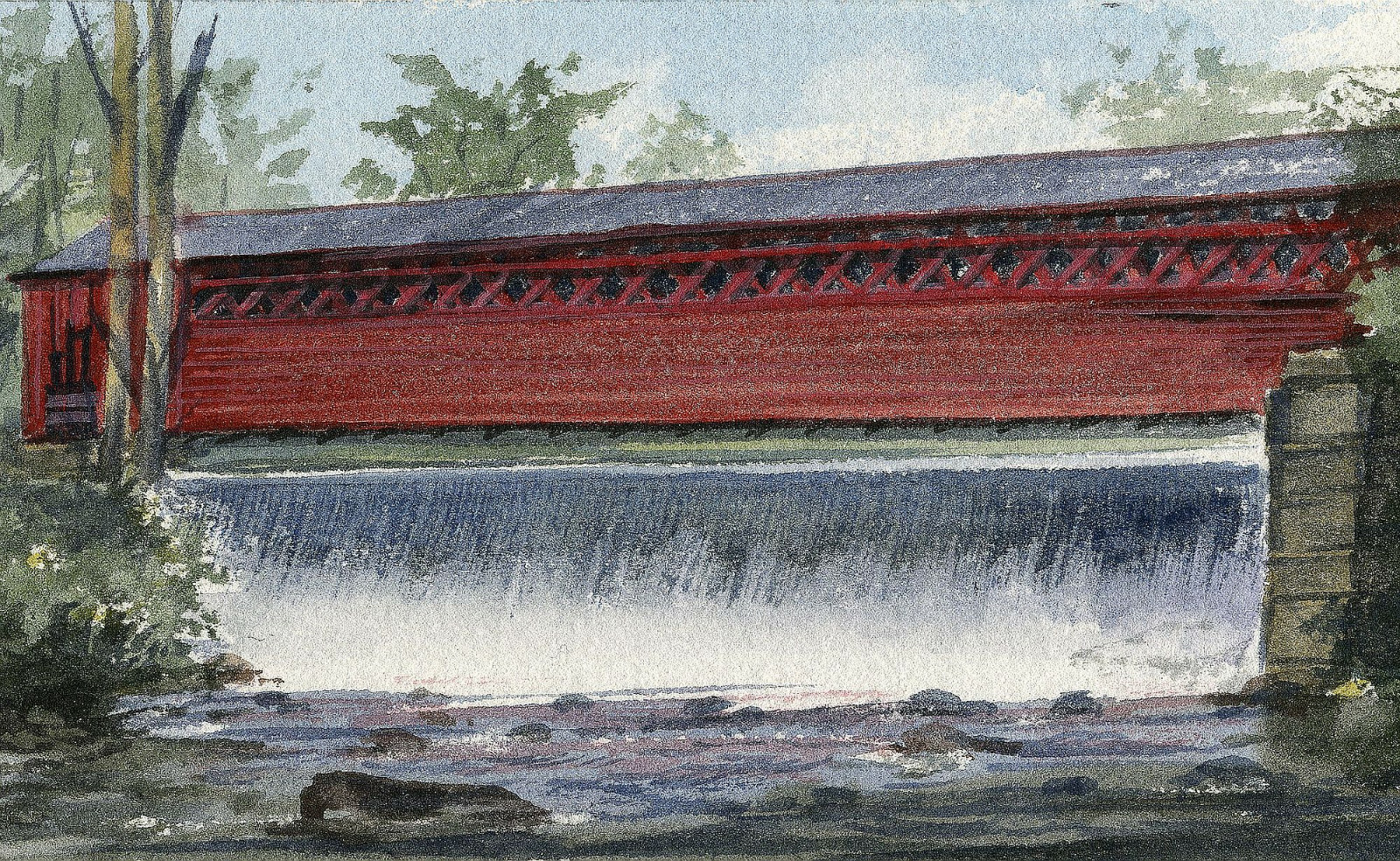 Paper Mill Village Covered Bridge, Bennington Falls, VT. Watercolor notecards