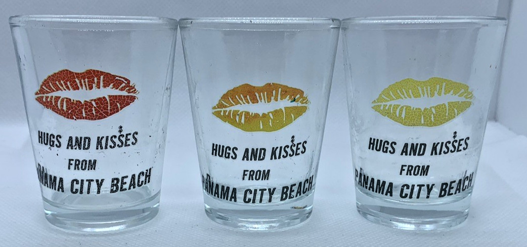 Shot Glass lot "HUGS AND KISSES 💋 FROM PANAMA CITY BEACH" FL Vacation Souvenir