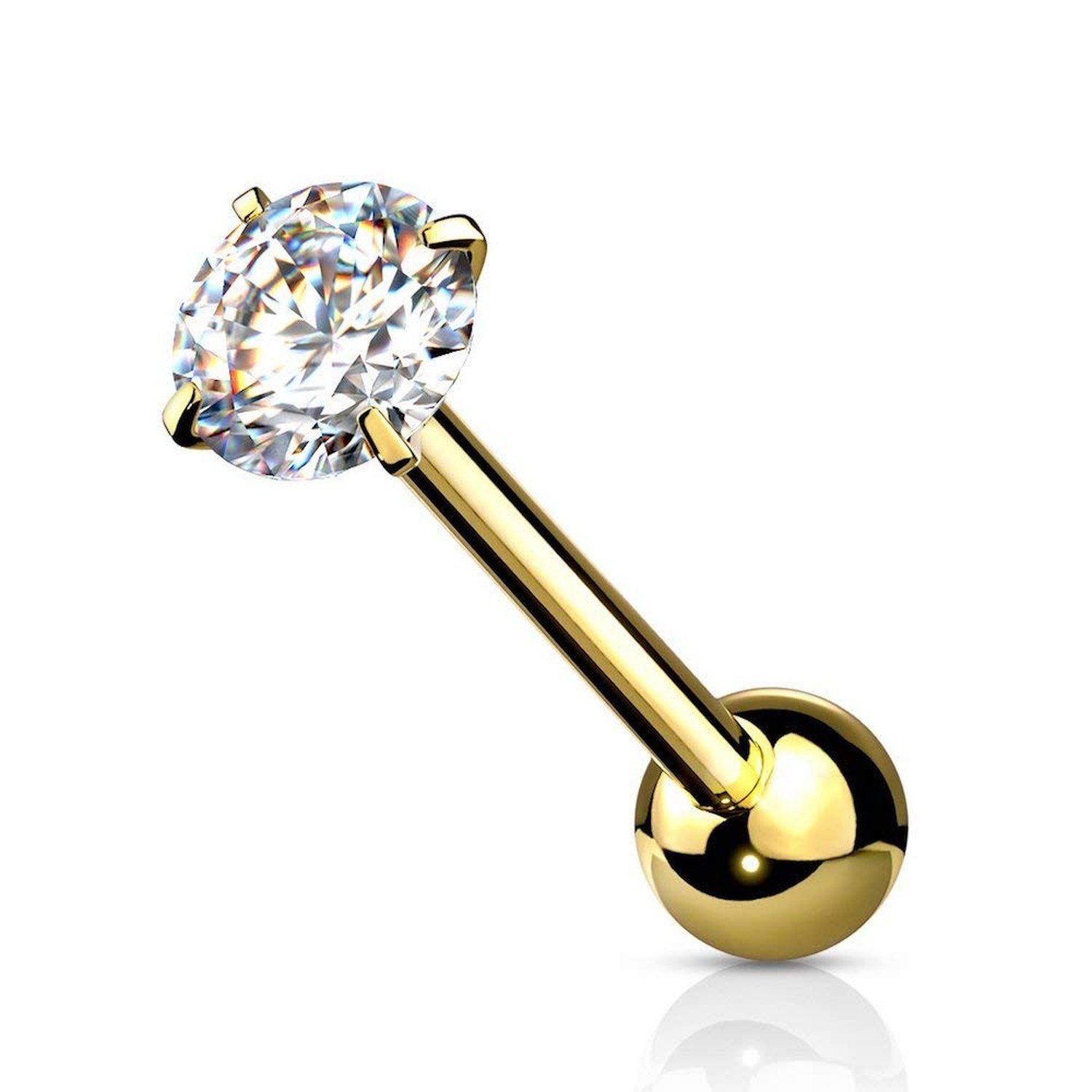 Covet Jewelry Prong Set Round CZ 316L Surgical Steel Barbell Tongue Rings (Go...