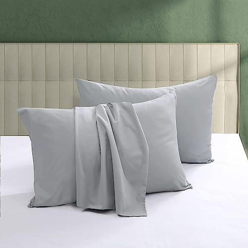 100% Egyptian Cotton Pillow Protectors Set of 2, 600 Thread Standard 2Pack Gray
