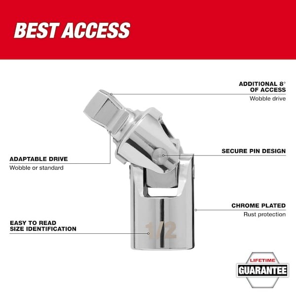 Milwaukee Tool 42-04-9104 Flex Socket Adapter, Chrome Finish, Sae