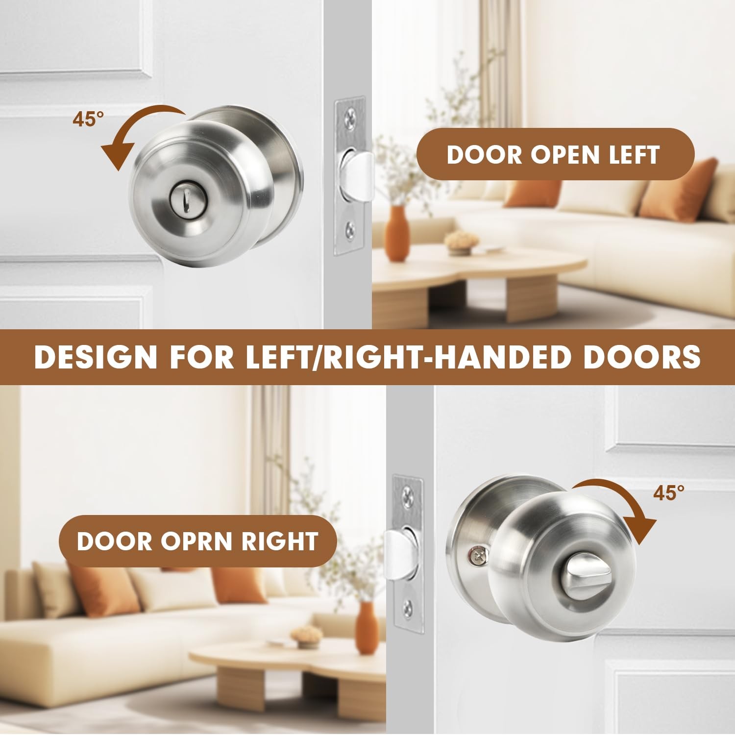 RAZCC Privacy Door Knobs, 4 Pack Satin Nickel Knobs 4 Pack,