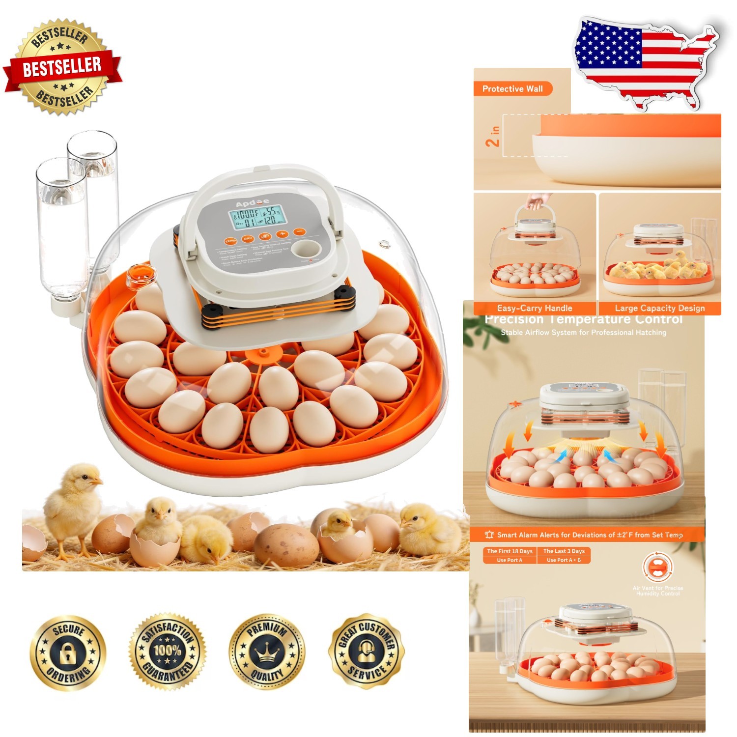 Orange 25 Egg Incubator: Auto Turn, Humidity, Candler, Hatching Guide