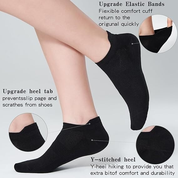 Mens Bamboo Ankle Socks with Heel Tab Low Cut Thin Athletic Performance 6 pairs