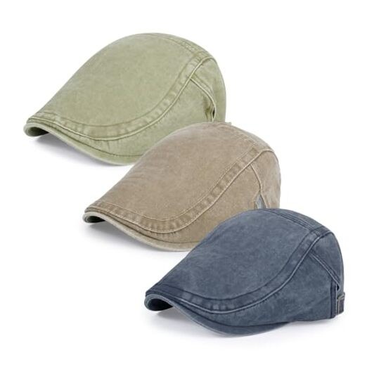 3Pcs Men's Newsboy Caps Washing Cotton One Size Washed-green+khaki+navyblue