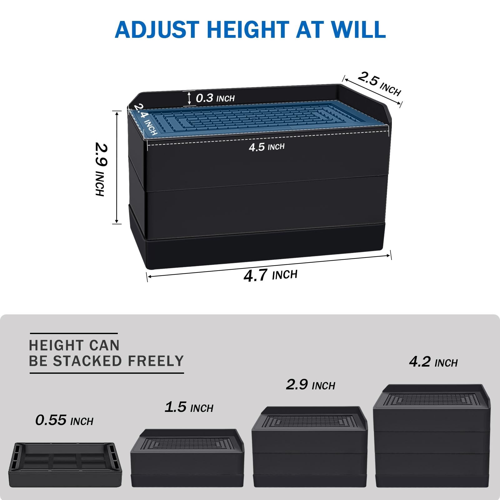 Rectangle Bed Risers, 3 Inch Heavy Duty Adjustable Furniture Risers for Bed S...