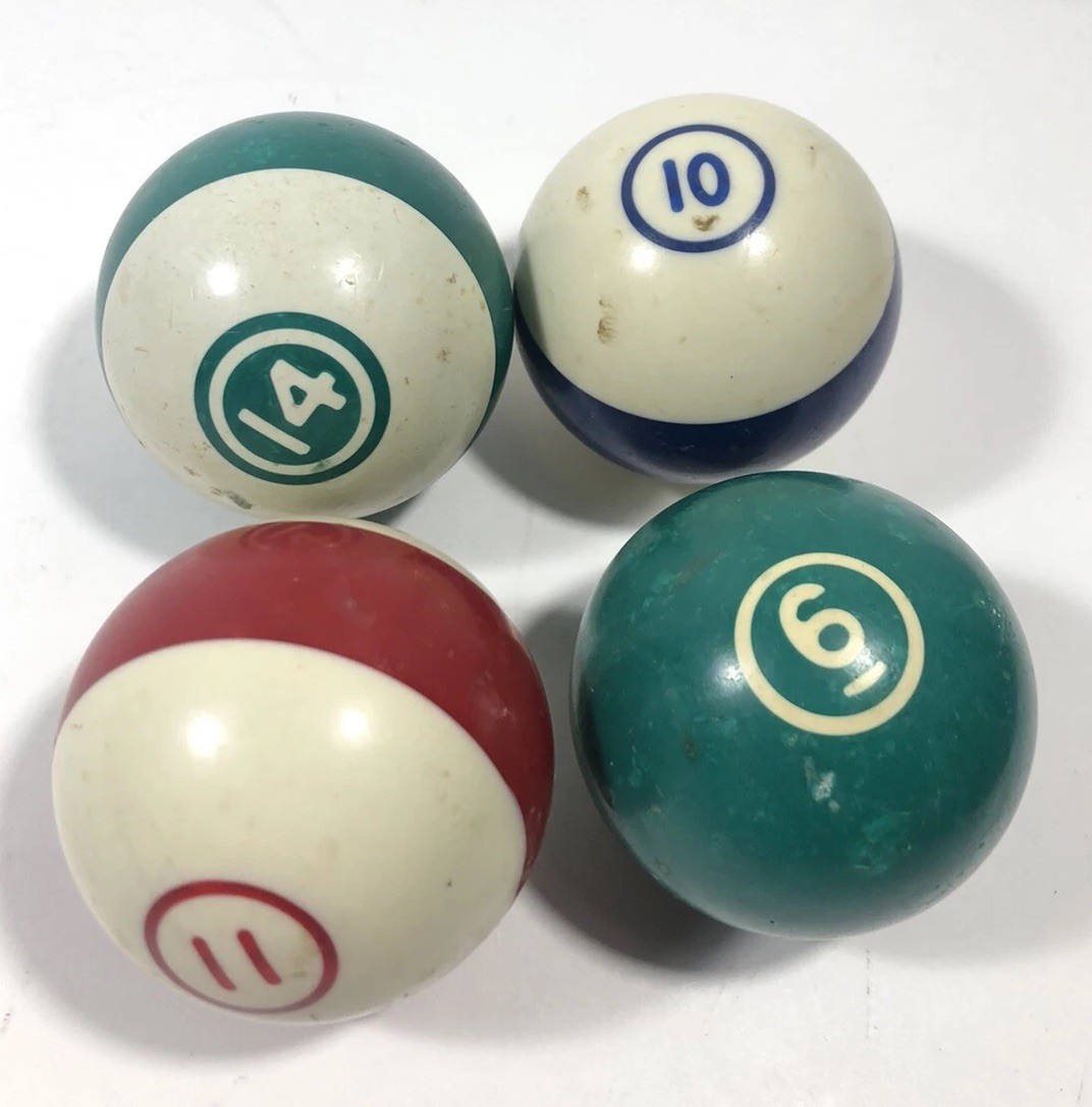 Vtg No 14 6 10 11 Billiard Pool Balls Standard 2 1/4" Replacement Number  4 Pc