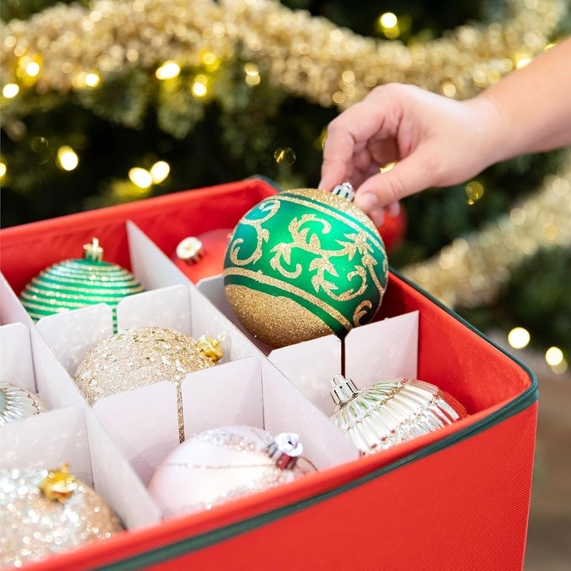 Ornament Storage Box W/ Customizable Dividers Durable Design Easy Organization
