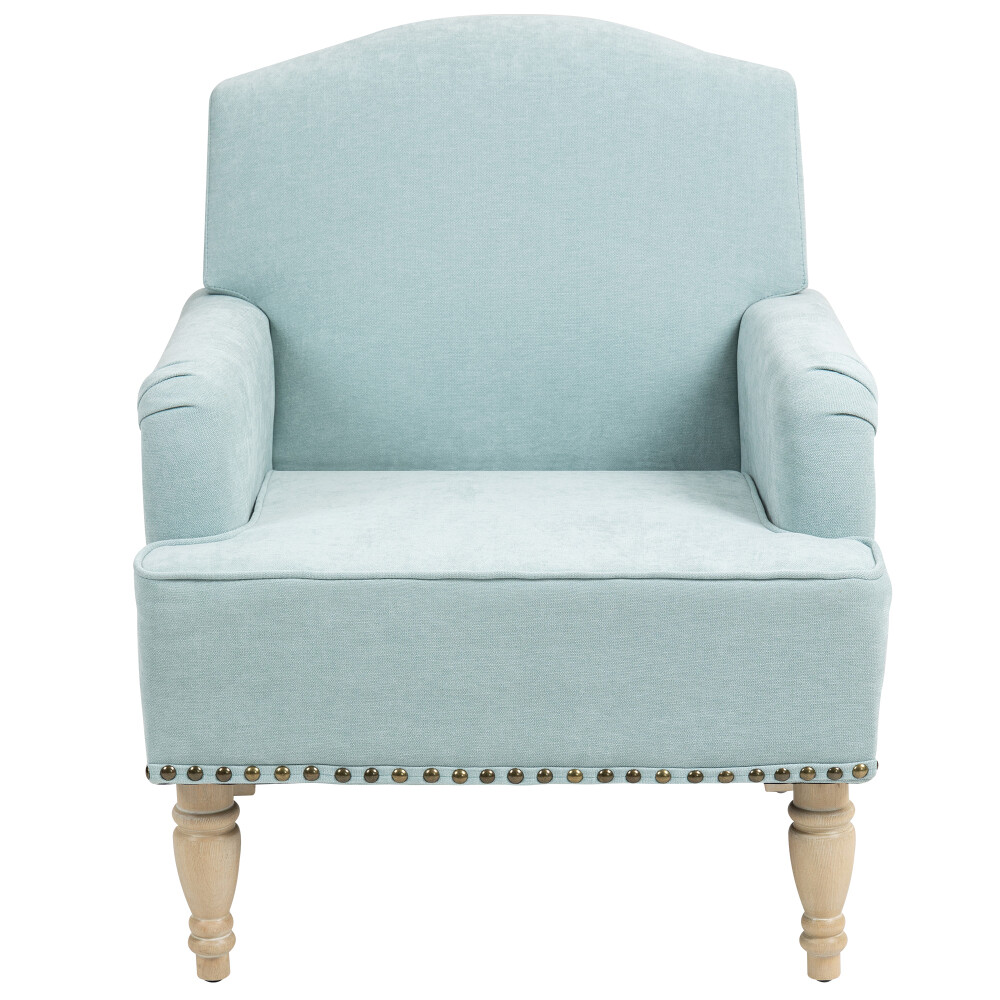 Modern Accent Chair - Comfy Upholstered ，Retro Wood Legs & Nailhead Trim (300LB)