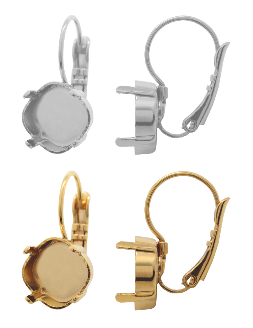 Brass Leverback Earring Bases for 4483 Thin Cushion Fancy Stones Crystals
