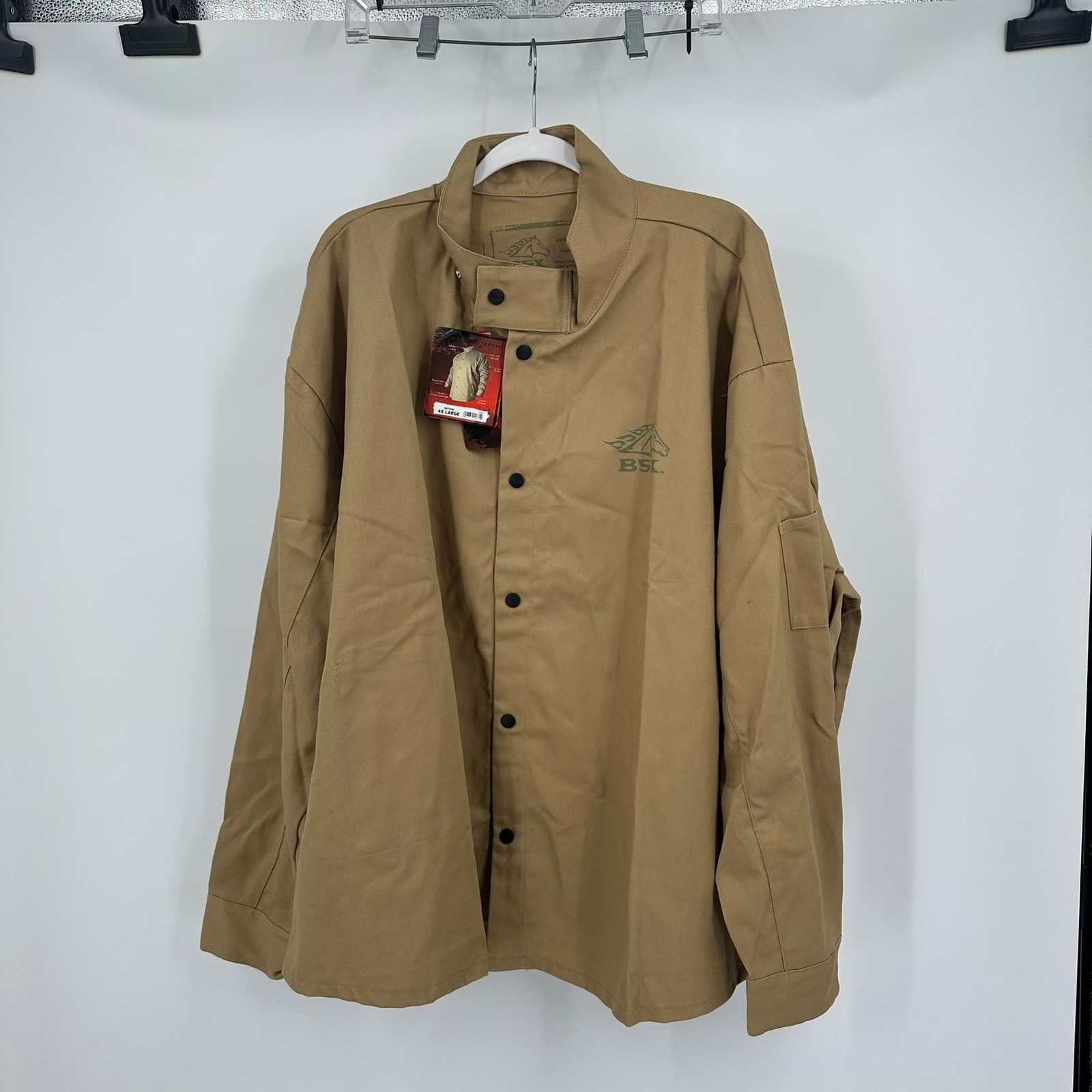 BSX FR Welding Jacket Mens 4XL Khaki Tan Flame Resistant 9oz Cotton BXTN9C NEW