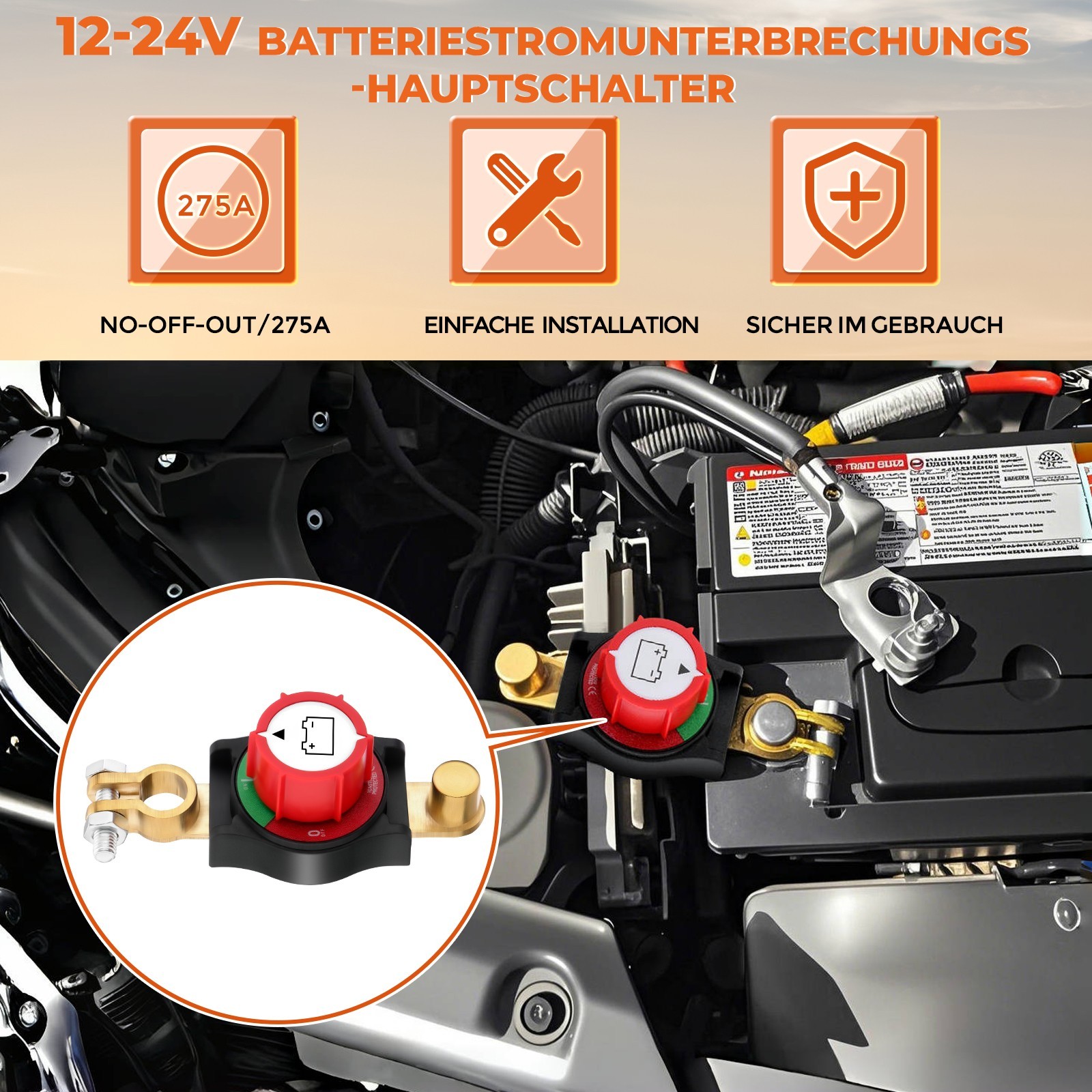 Top Post Battery Disconnect Switch 12-48V Marine Battery Cut-Off Switch Isolator