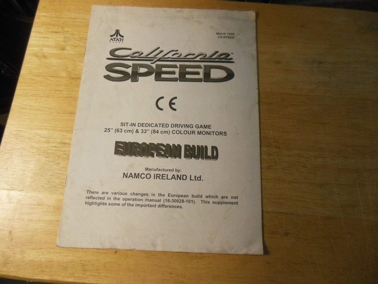 CALIFORNIA SPEED EUROPEAN BUILD  ATARI  arcade game owners manual