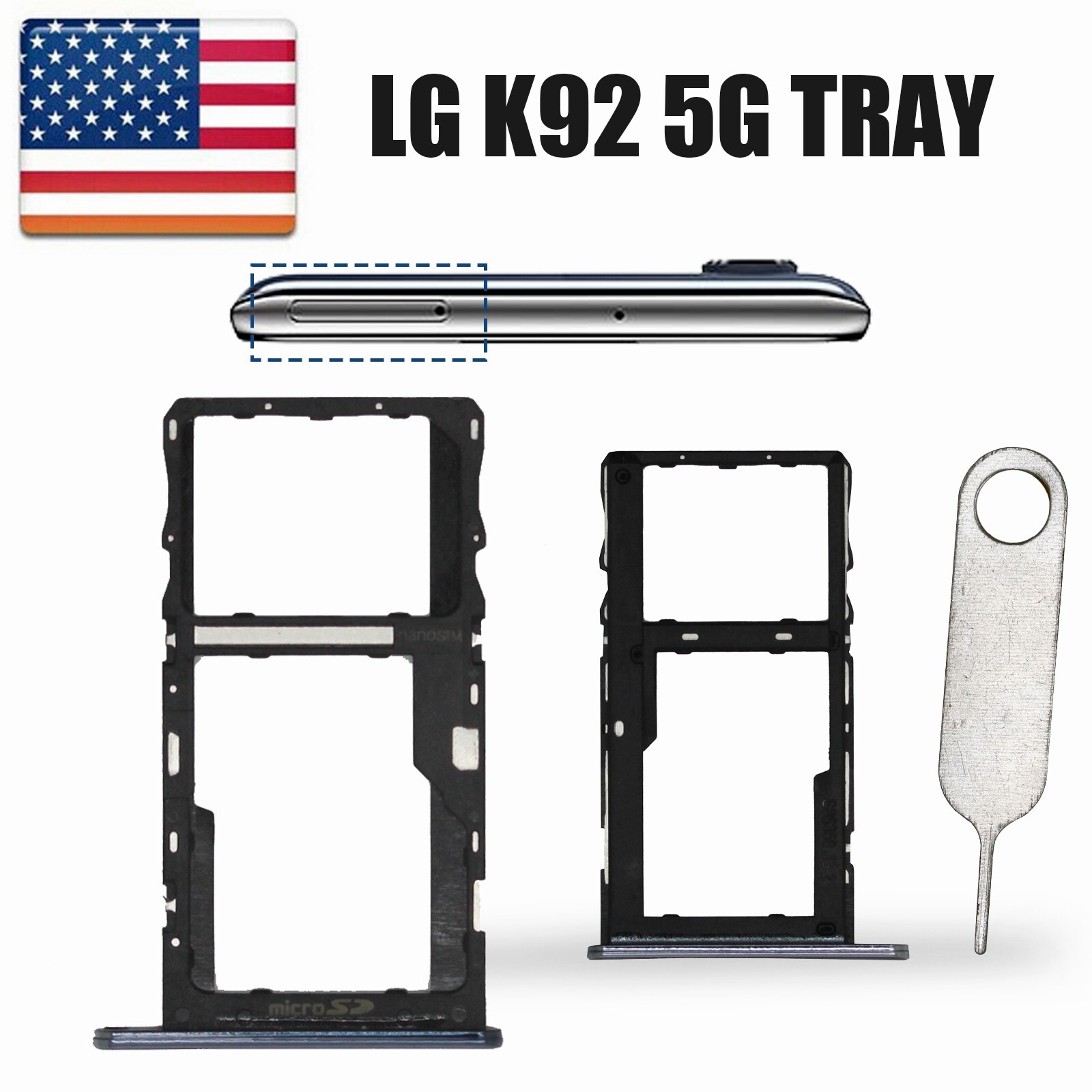 NEW SIM Card Tray TF Micro SD Slot Holder Replacement For LG K92 5G LM-K920 Gray