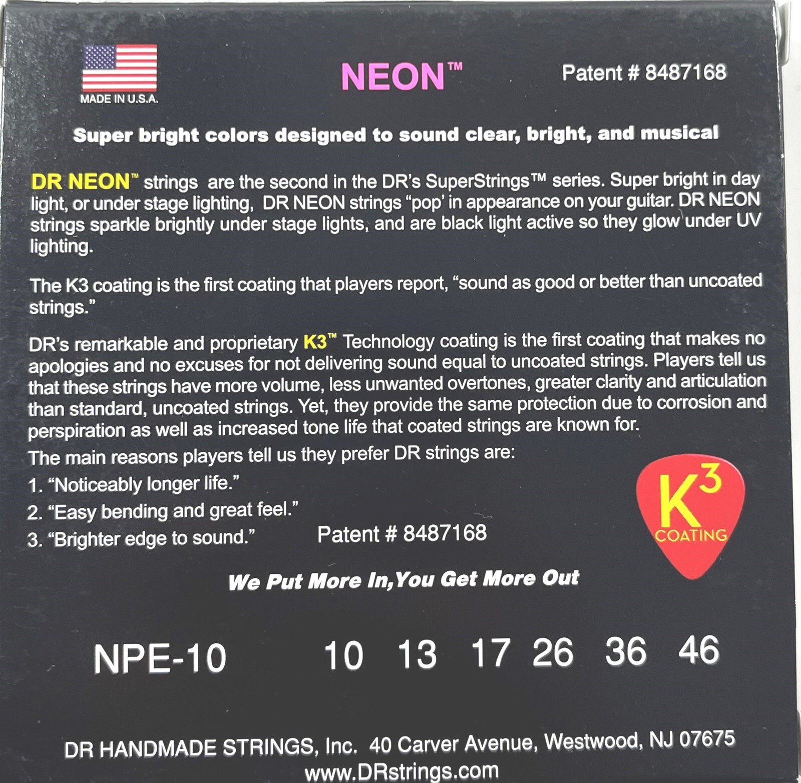 DR Strings Guitar Strings Electric Neon Pink 10-46 Medium