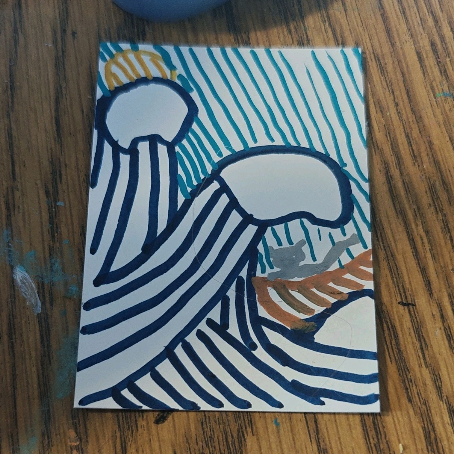 Abstract Contemporary Ink Drawing on Paper Small Unframed Single Piece