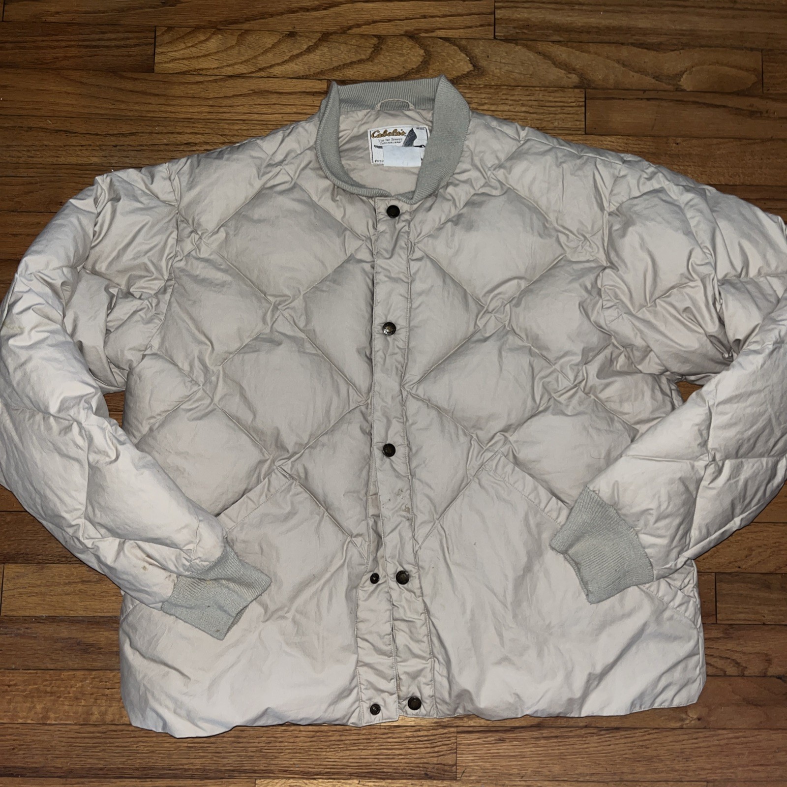 Vintage Cabelas Puffer Lining Beige Tan Goose Down Outdoor Men Size XL
