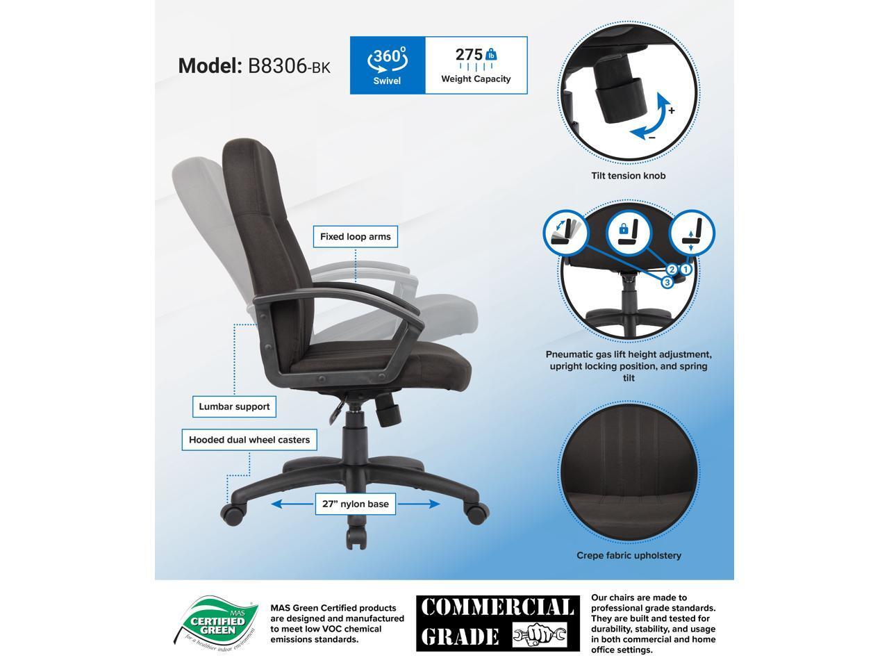 BOSS Office Products B8306-BK Executive Seating
