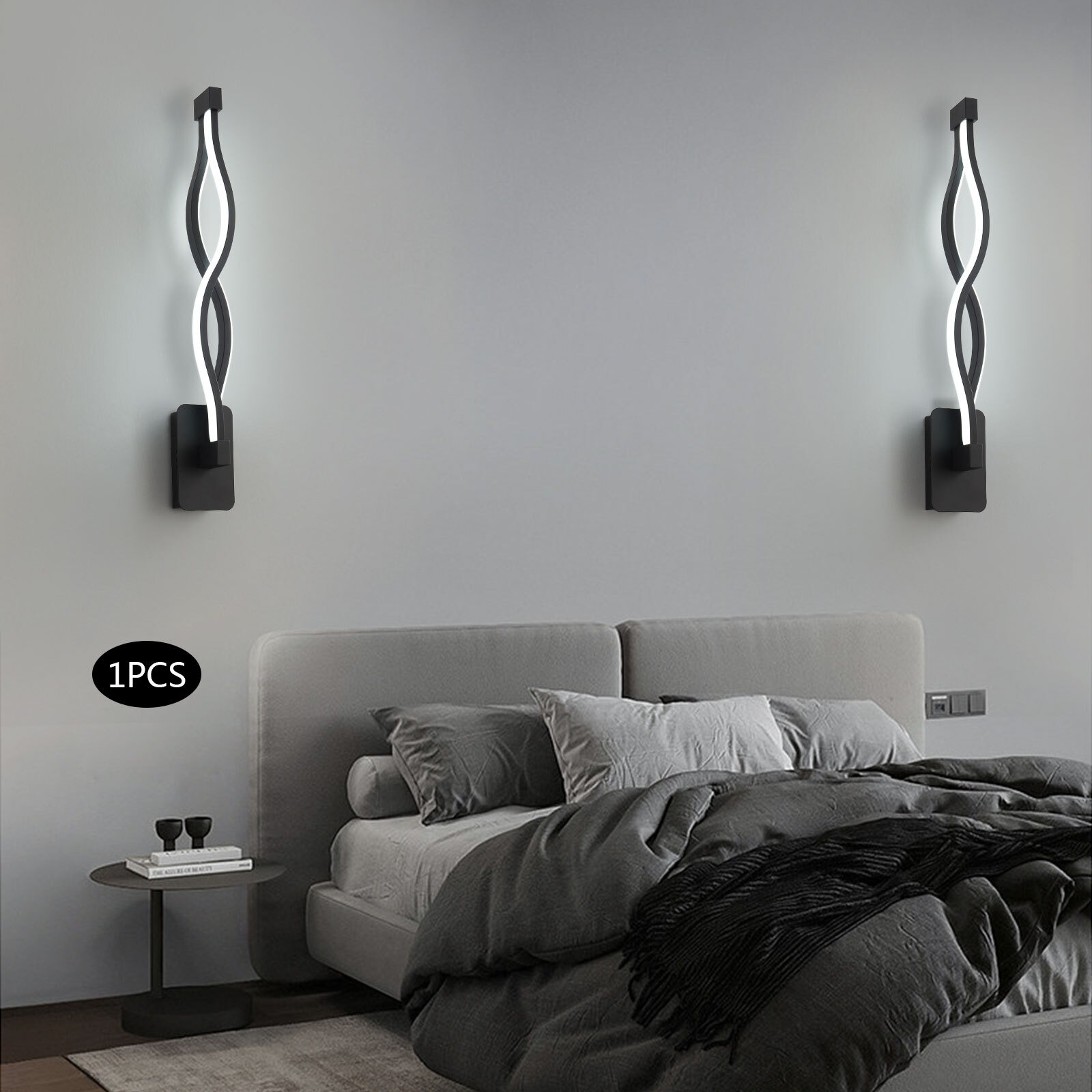 Modern 16W LED Wall-mounted Light Lamp Dimmable Black+Clear Wall Sconce Lighting