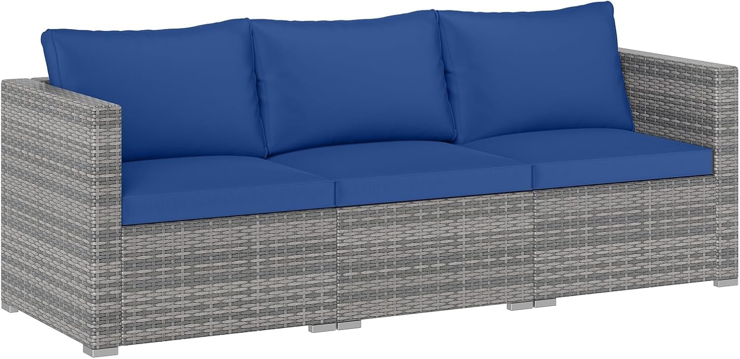 3 Seat Outdoor Wier Sofa Set, Modular PE Rattan Patio Cushed