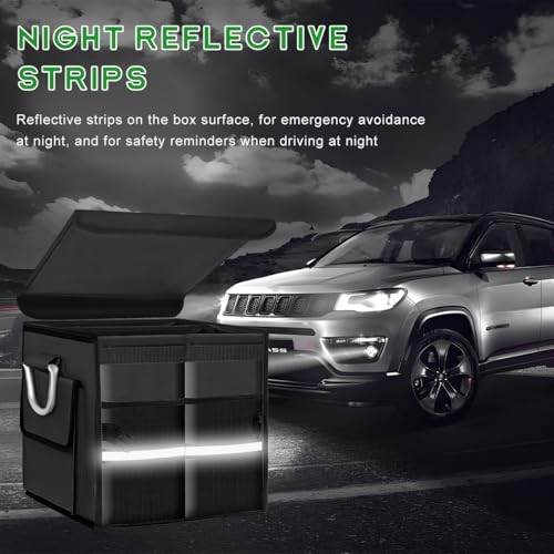 Trunk Organizer with Lid, 28L Collapsible 2-Compartment Car Storage Box Black