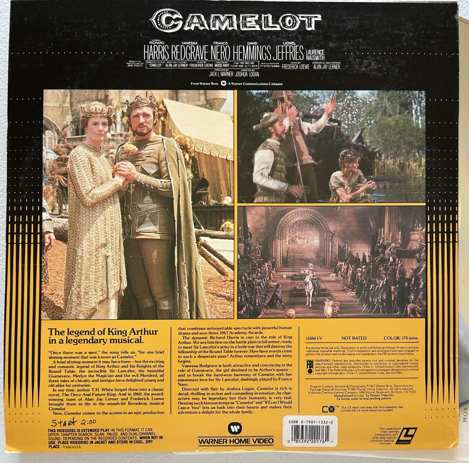 CAMELOT - Laserdisc Stereo - Extended Play - 1967 - Two Discs