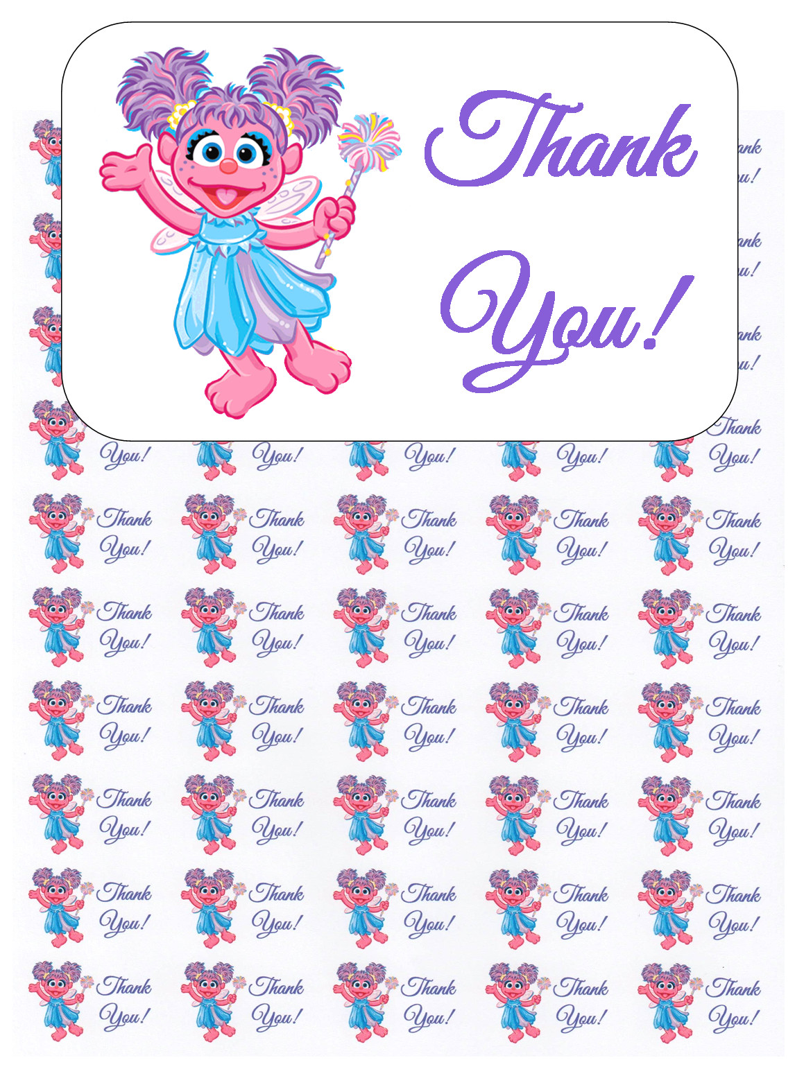 50 Abby Cadabby Thank You! Envelope Seals / Labels / Stickers, 1" by 1.5"