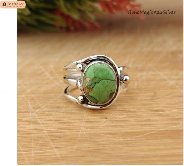 Green Turquoise Ring 925 Sterling Silver Handmade Birthday Ring All Size R336