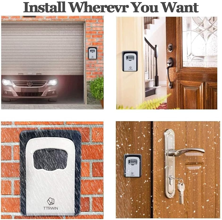 Key Lock Box for Outside, Resettable 4 Digit Combination Waterproof Lockbox, Key
