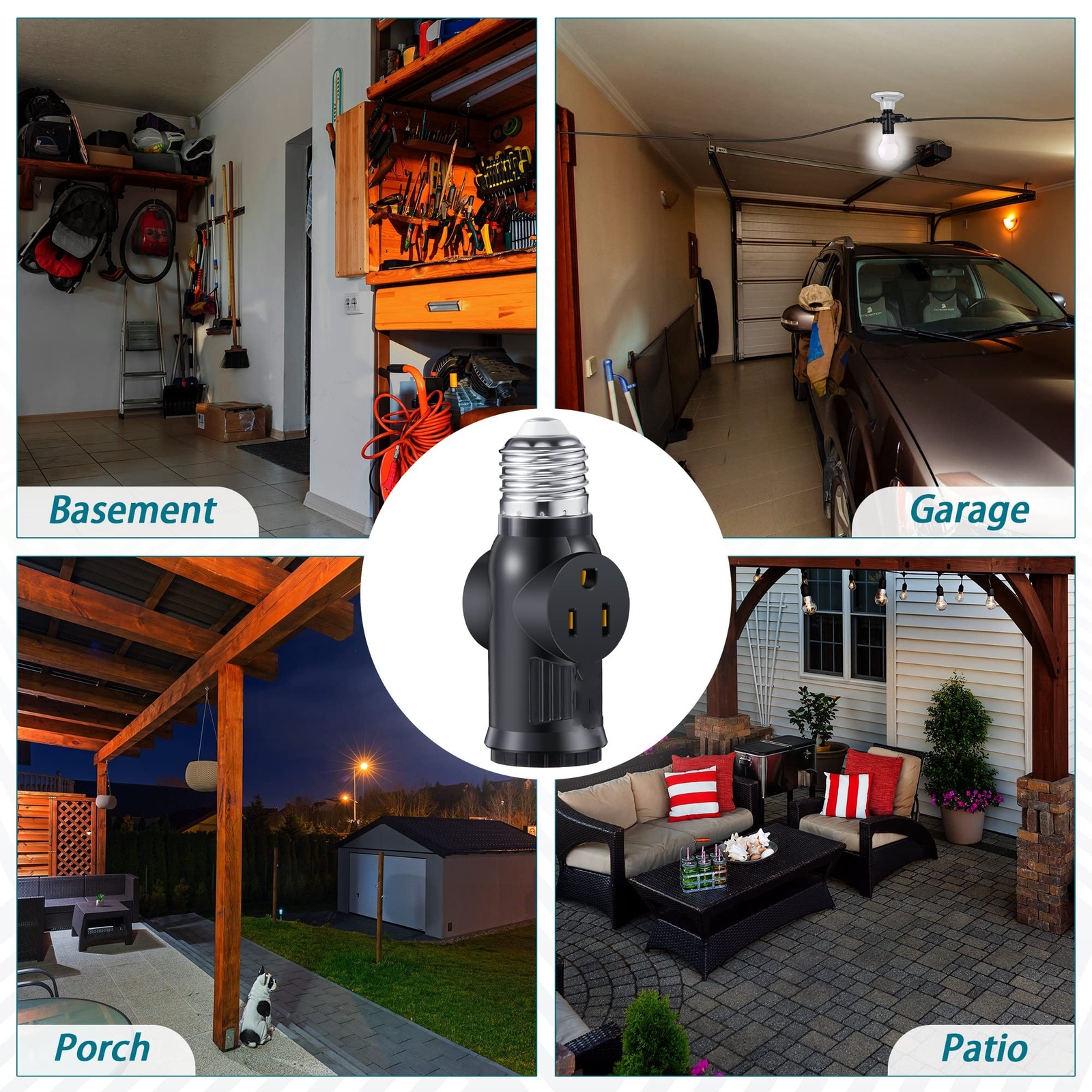 2Pcs Light Bulb Outlet Socket Adapter E26/E27 Lamp Bulb to 2/3 Prong Plug Black