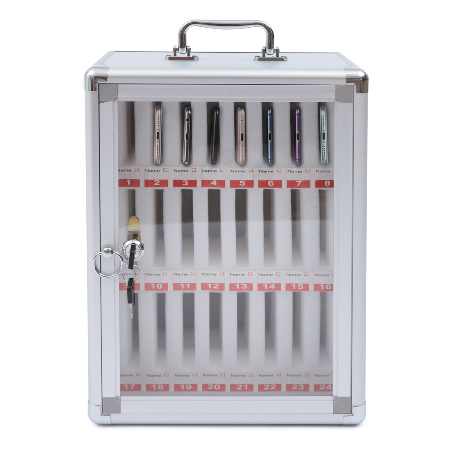 24-Compartment Lockable Cell Phone Storage Cabinet - Wall-Mounted Design