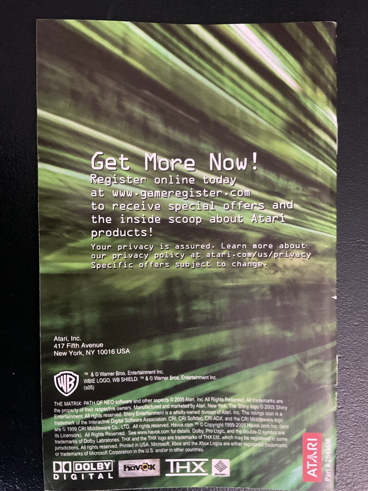 Matrix Path of Neo Microsoft XBOX Instruction Manual Only