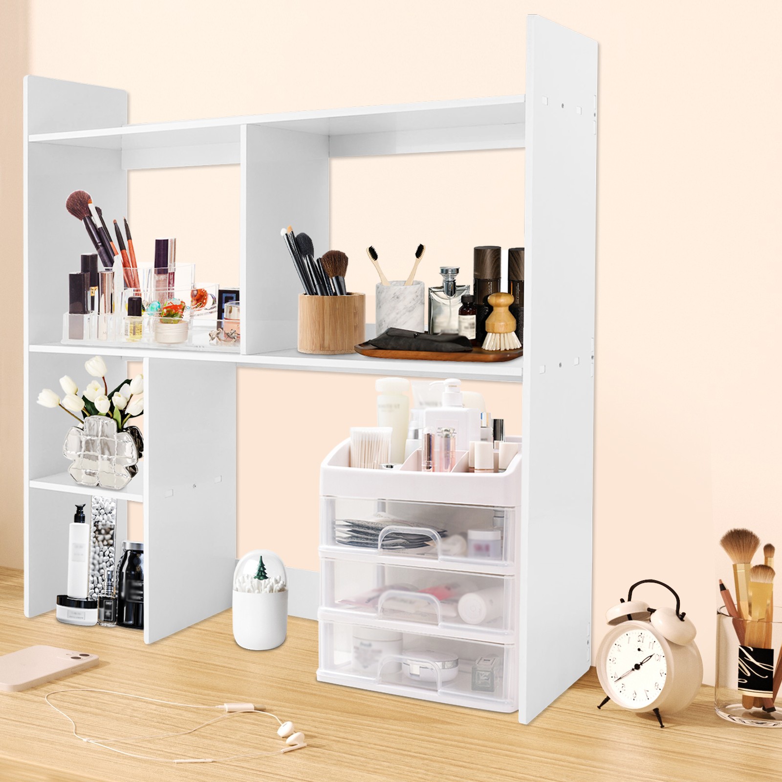 Desktop Bookshelf Plastic Desktop Storage Organizer 5 Grid for Office & Home
