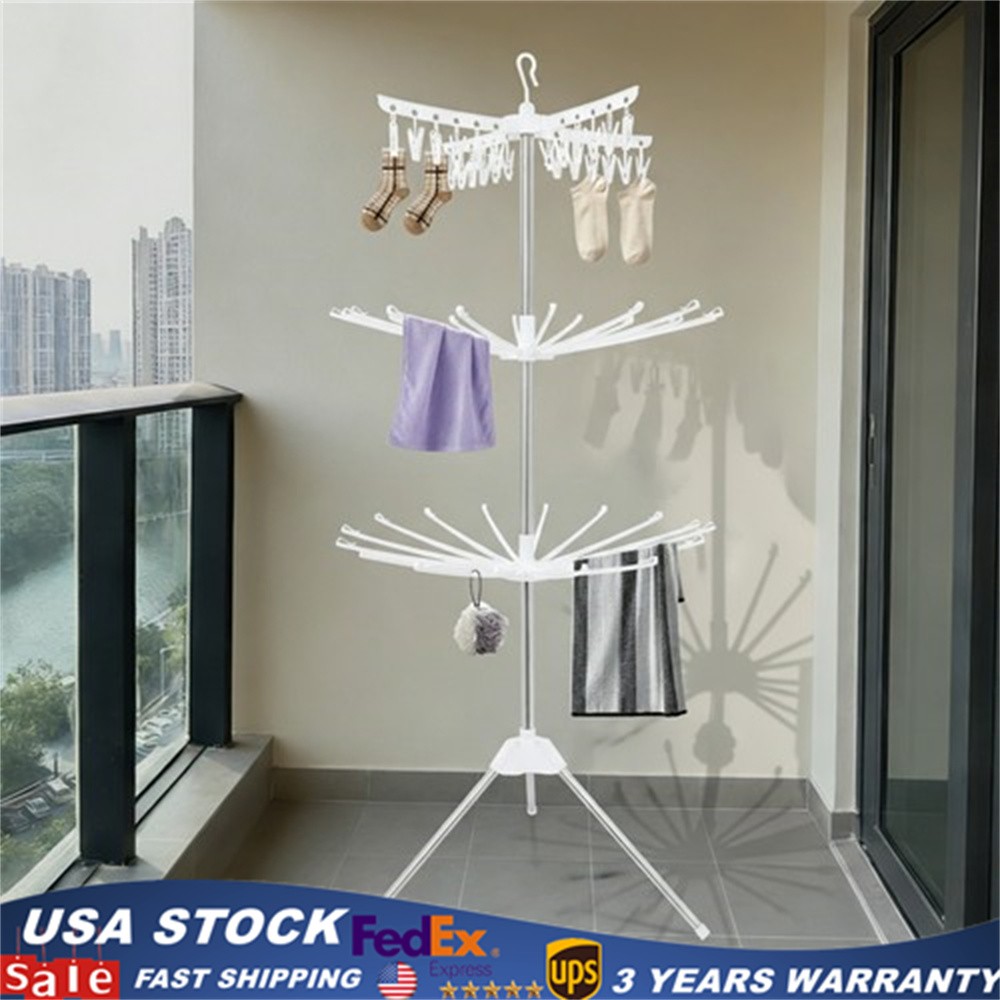 67" 3-Tier Clothes Drying Rack With 24* Clips Floorstanding Laundry Drying Rack