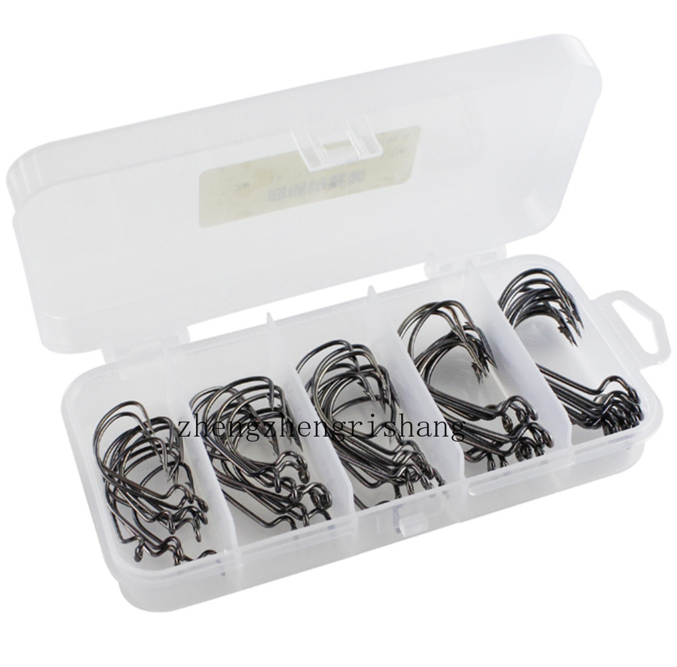 50Pcs Worm Hook Versatile Soft Plastic Hook Freshwater Bass and Saltwater 5Size