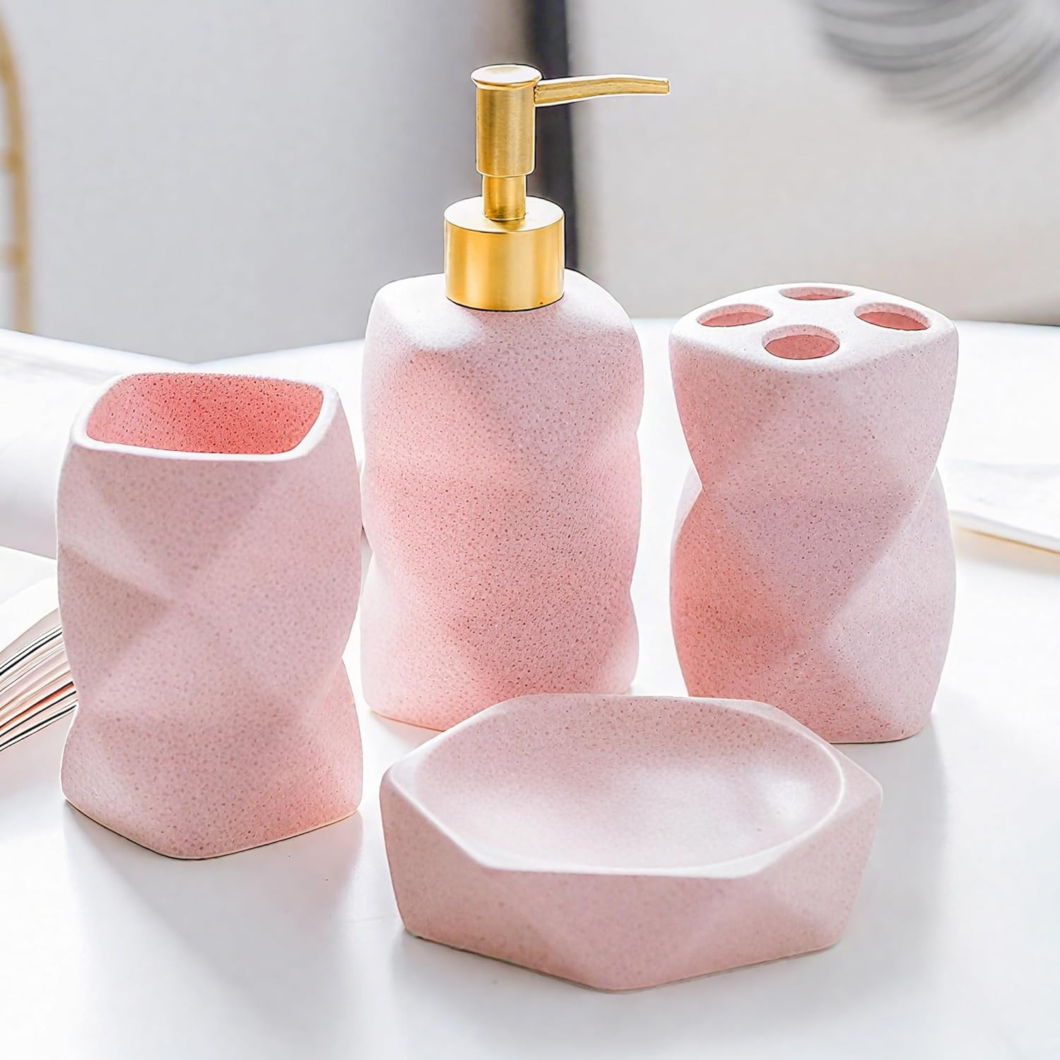Bathroom Accessories Set,4 Pcs Bathroom Accessory Set,Includes Lotion Soap Dispe