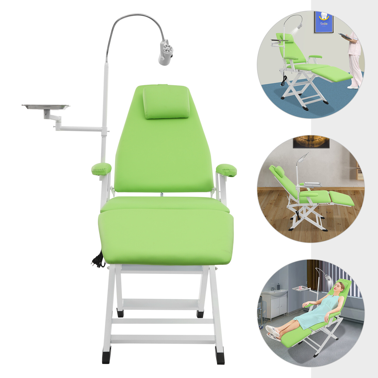 Folding Mobile Chair Portable Dental Chair Exam Chair Tilt w/ LED Light & Tray