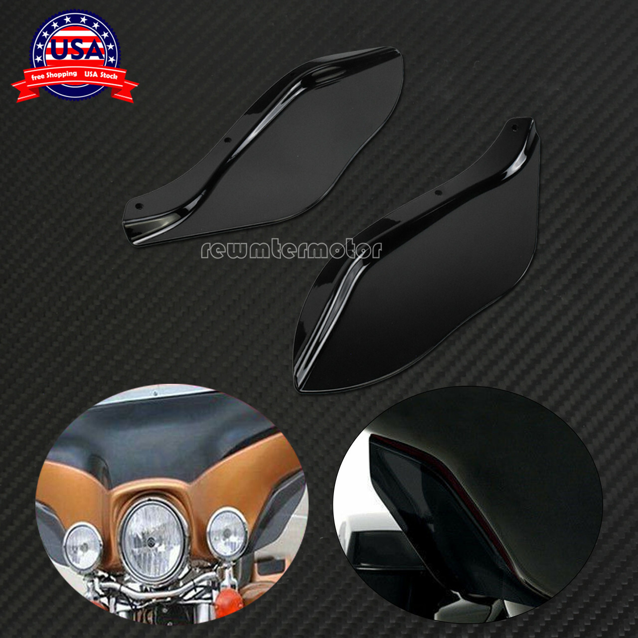 Side Wing Windshield Air Deflector Black Fit For Harley Touring FLHR FLHT 96-13