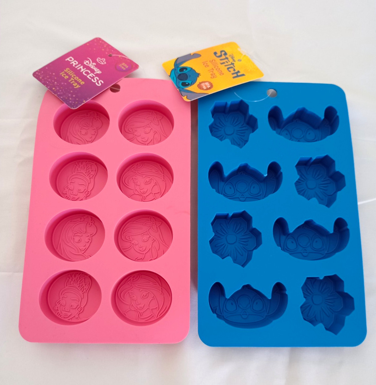 Disney Silicone Ice Cube Mold 2-Pack, 8-Hole Pink Princess & Blue Stitch