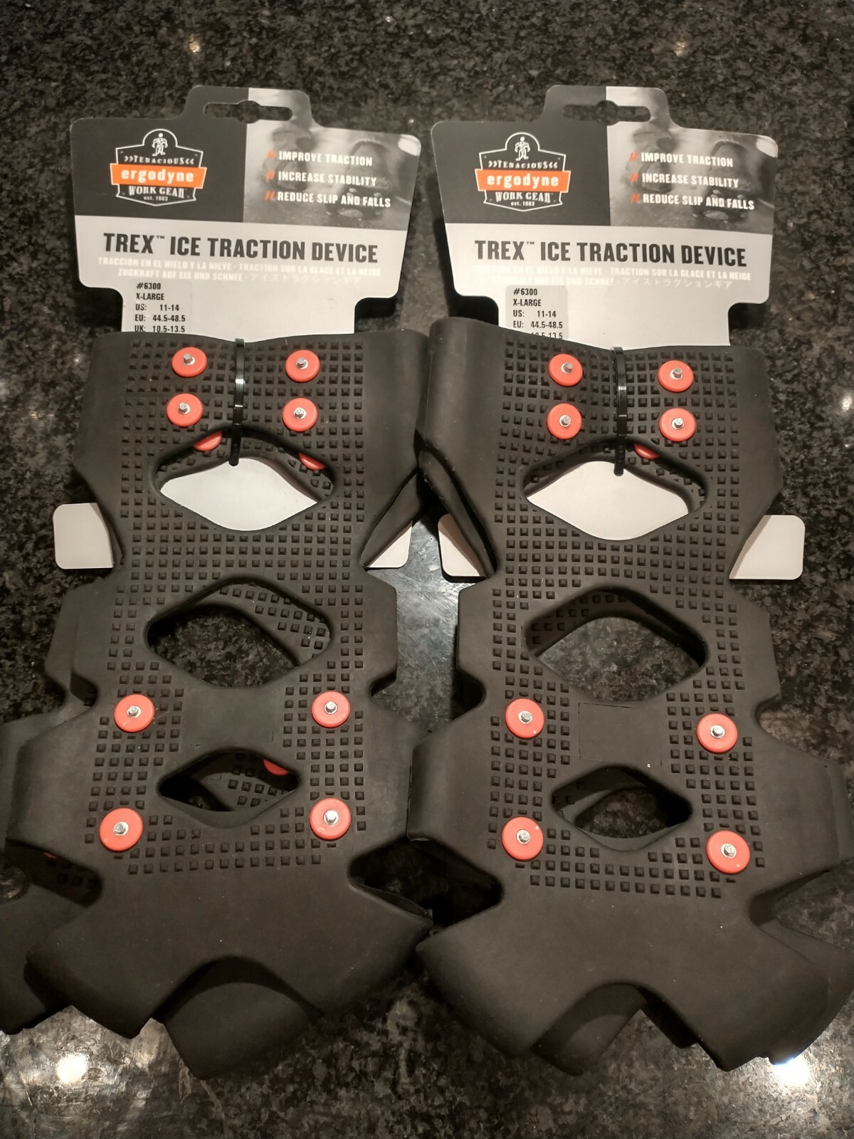 * 2 Pair of Ergodyne Trex 6300 Slip Over Shoe Ice Snow Traction Grips X-LARGE