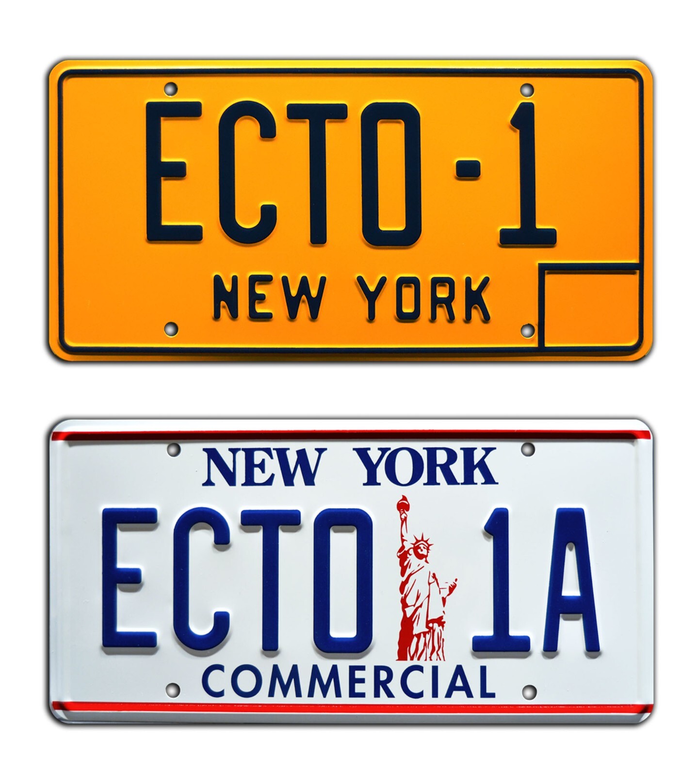Ghostbusters 1 & 2 | ECTO-1 + ECTO-1A | STAMPED Replica Prop License Plate Combo
