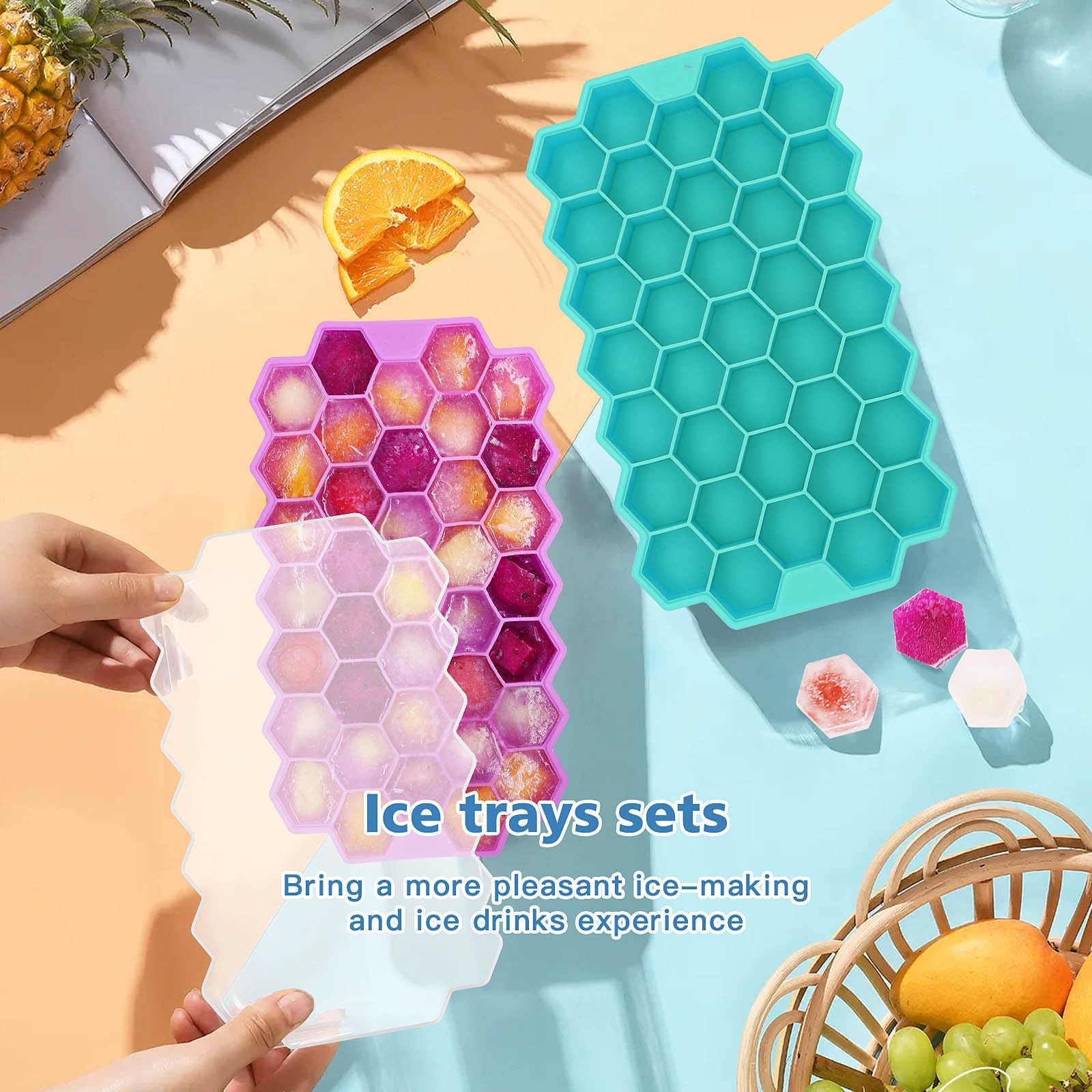 Ice Cube Trays for Freezer, 3 Pack Ice Cube Tray with Lid, Silicone Ice Cube ...
