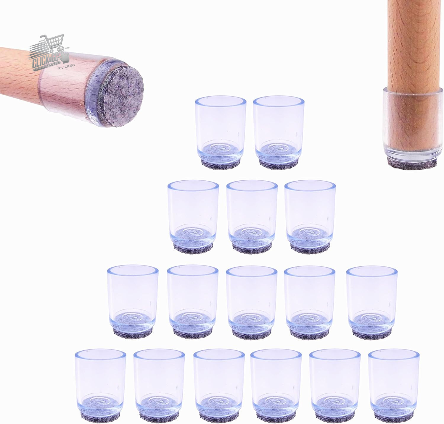 16 Chair Leg Caps: Silicone Felt and 25mm Round Protective Feet