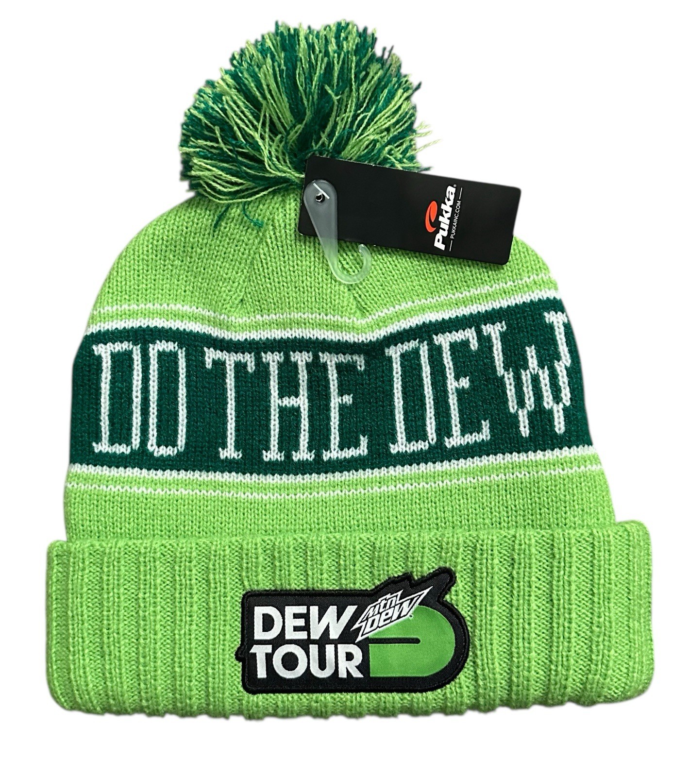 New Dew Tour Mtn Mountain Dew Beanie Hat Pukka Do The Dew Green Pom Pom