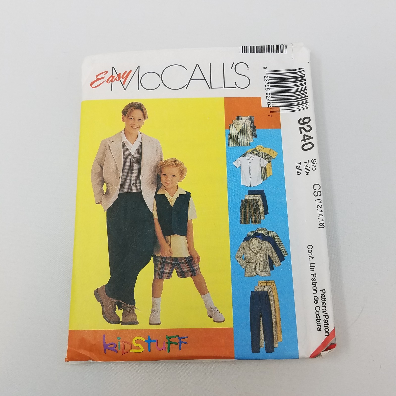 McCalls Kidstuff Sewing Pattern 9240 Jacket Vest Shirt Pants Shorts Boy 12 14 16