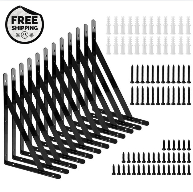 12" X 8" Heavy Duty Shelf Brackets with Screws Metal Shelves Supports Wall Mount