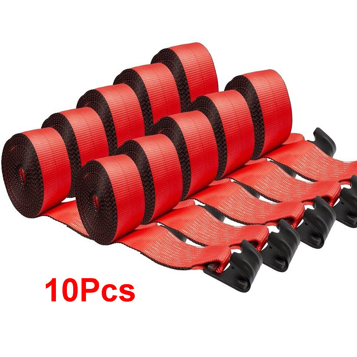 10 pcs 4 inch x 30 Feet Winch Straps Tie Down w/ Flat Hook Cargo Control Red