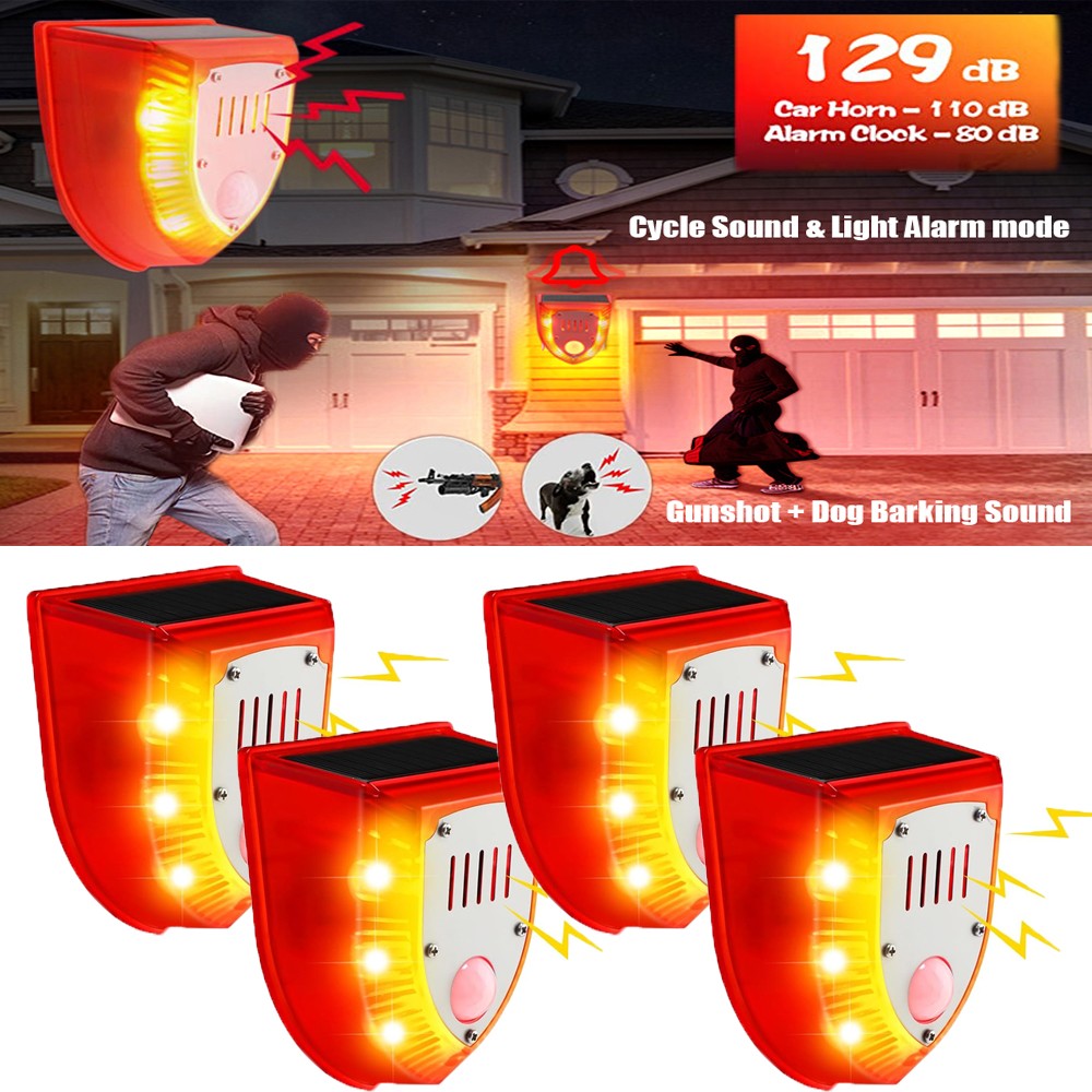 4Pack Solar Alarm LED Light Strobe Wireless Motion Sensor Detector Warning Lamp